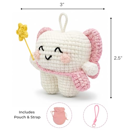 Tooth Fairy Crochet Plush with Detachable Tooth Pouch & Key Ring – Pink