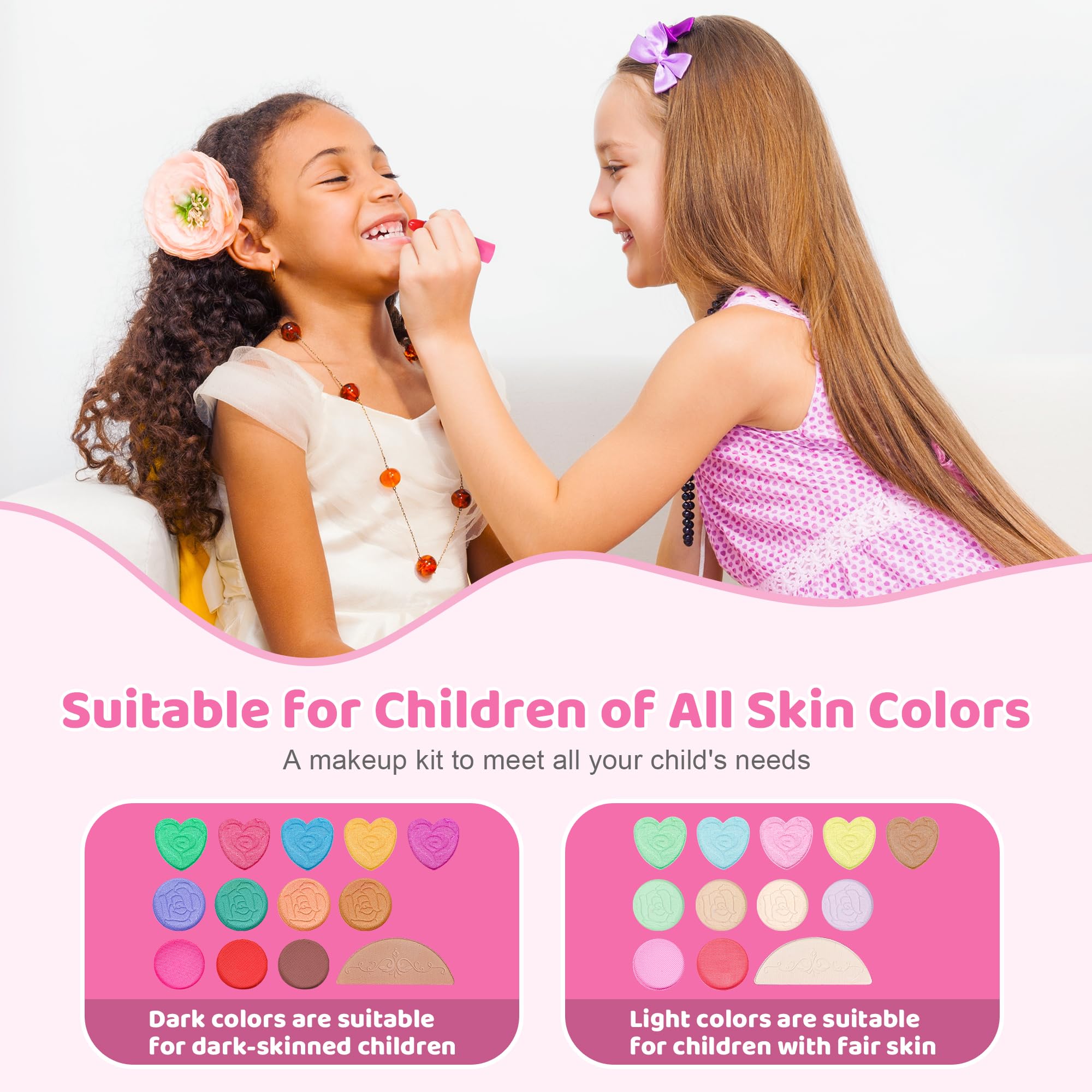 Topsolid Kids Makeup Set – Washable 19 Eye Shadows & 6 Lip Glosses with Handbag Mirror