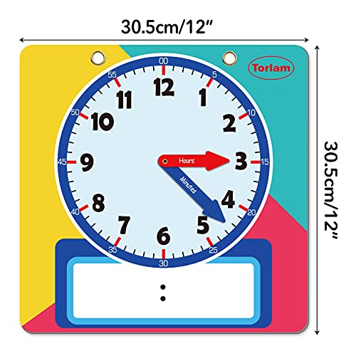 Torlam Magnetic Write & Wipe Learning Clock – 12" Rainbow Teaching Clock for Kids