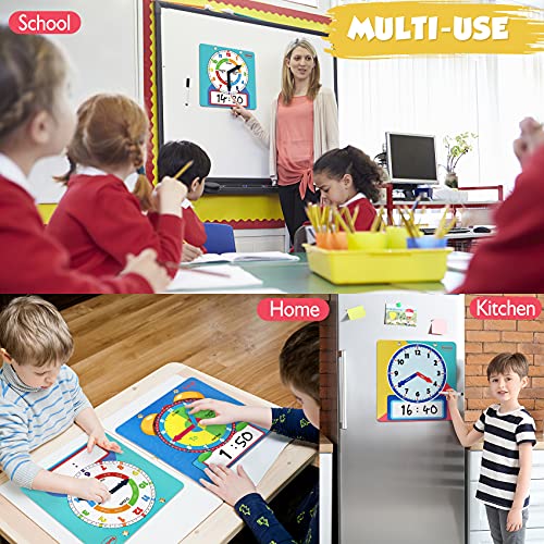 Torlam Magnetic Write & Wipe Learning Clock – 12" Rainbow Teaching Clock for Kids