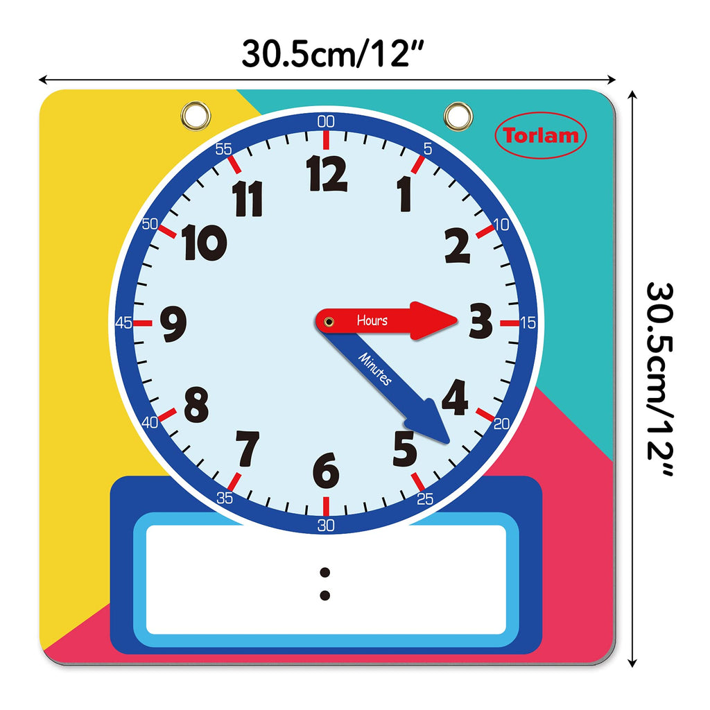 Torlam Magnetic Write & Wipe Learning Clock – 12" Rainbow Teaching Clock for Kids