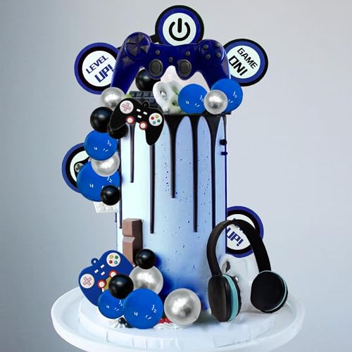 TOSPARTY 30-Piece Video Game Cake Toppers Set - Clay Headset & Controllers with Foam Balls