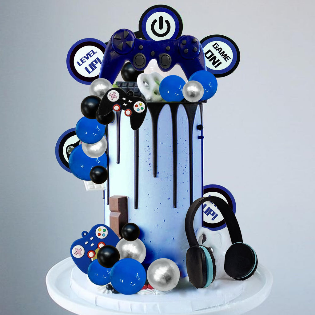 TOSPARTY 30-Piece Video Game Cake Toppers Set - Clay Headset & Controllers with Foam Balls