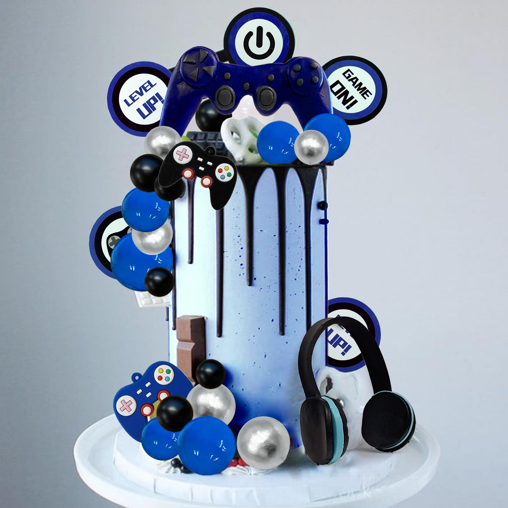 TOSPARTY 30-Piece Video Game Cake Toppers Set - Clay Headset & Controllers with Foam Balls