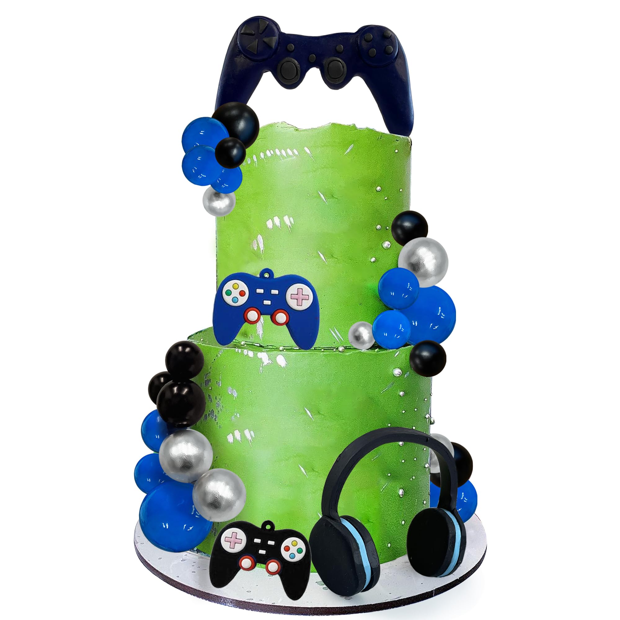 TOSPARTY 30-Piece Video Game Cake Toppers Set - Clay Headset & Controllers with Foam Balls