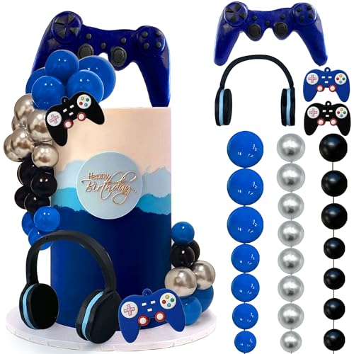TOSPARTY 30-Piece Video Game Cake Toppers Set - Clay Headset & Controllers with Foam Balls