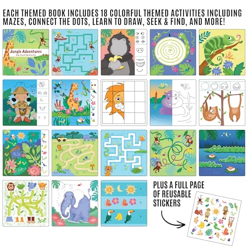 Totebook Dry Erase Activity Book for Kids Ages 4-6 – Jungle Theme with 18 Reusable Games, Markers & Stickers