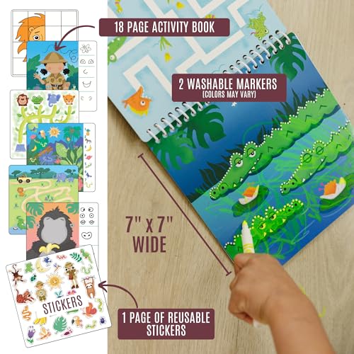 Totebook Dry Erase Activity Book for Kids Ages 4-6 – Jungle Theme with 18 Reusable Games, Markers & Stickers