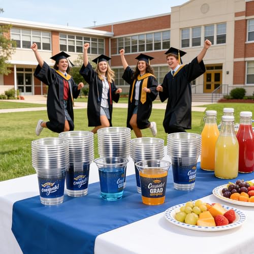 Totstio 72-Pack Graduation Cups 2026 – 14 oz Blue Plastic Disposable Cups for Class of 2026 Party Supplies Decorations