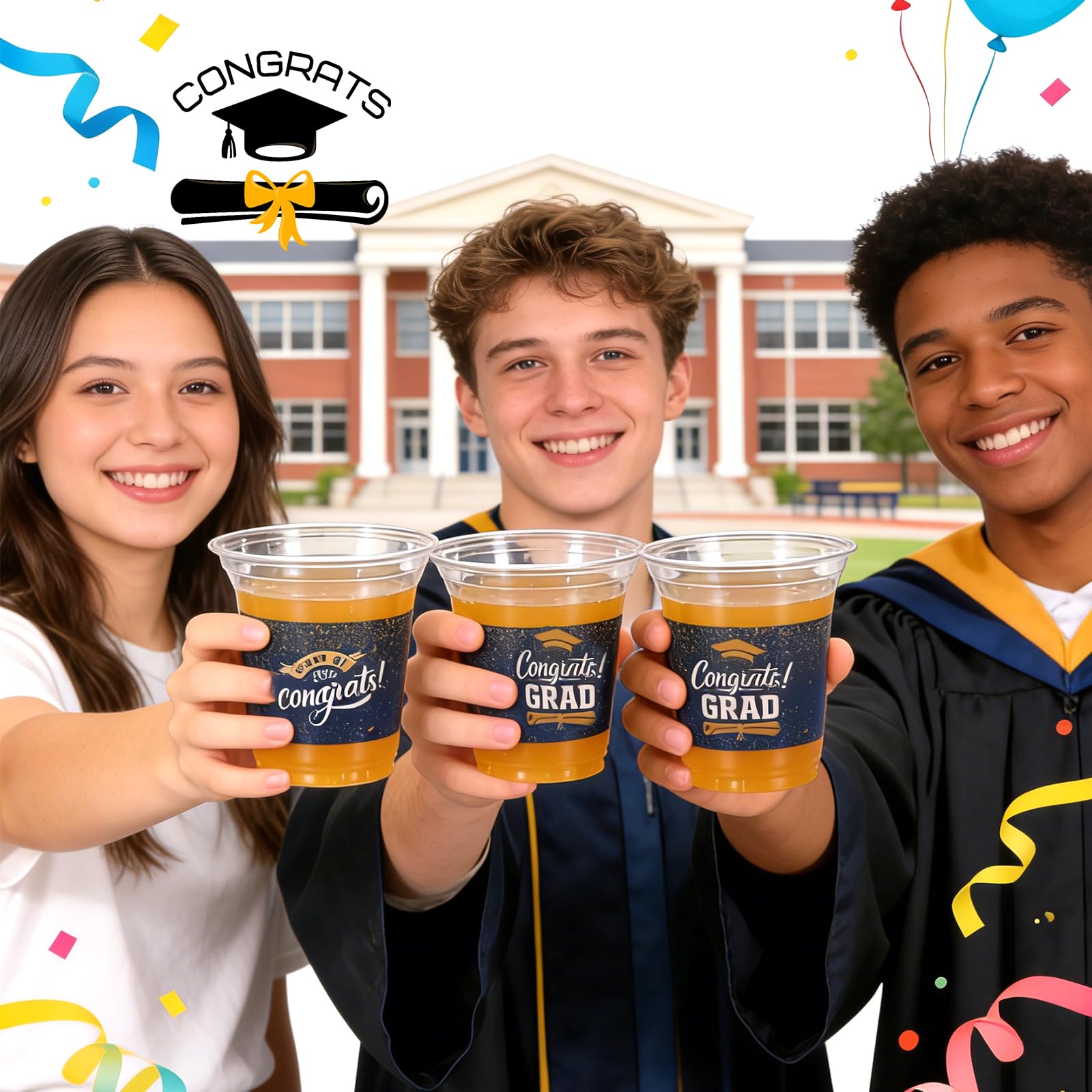 Totstio 72-Pack Graduation Cups 2026 – 14 oz Blue Plastic Disposable Cups for Class of 2026 Party Supplies Decorations