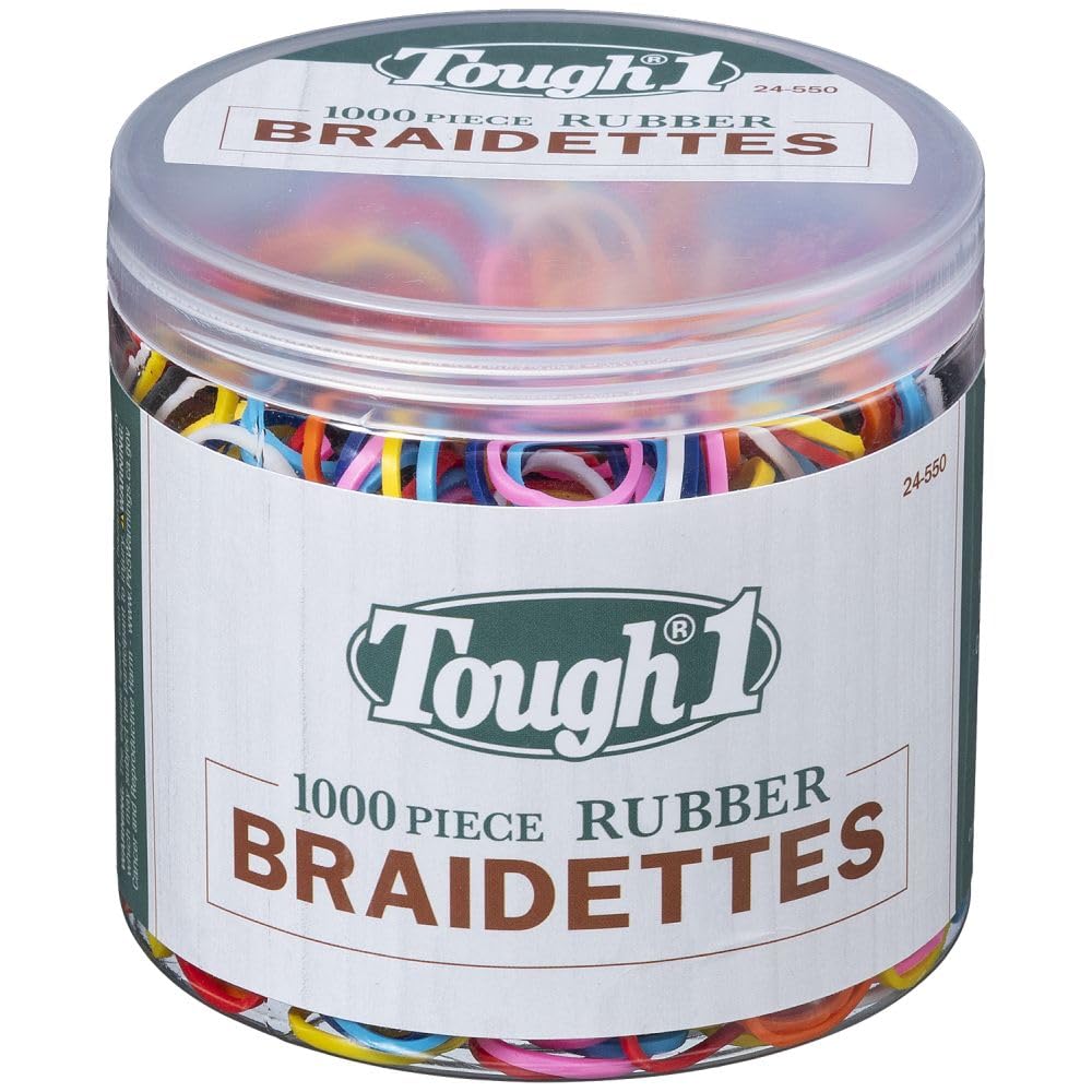 Tough 1 Braidette Rubber Bands – 1000 Rainbow Cotton Bands in Screw-Top Container