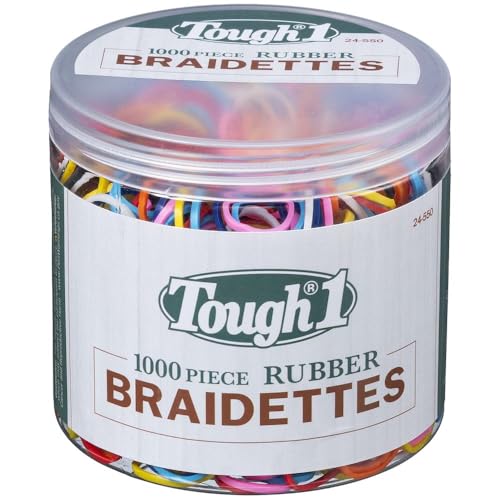 Tough 1 Braidette Rubber Bands – 1000 Rainbow Cotton Bands in Screw-Top Container