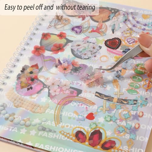 Toulideifaria Coloring Sticker Dress Up Book for Girls - 20 Pages, 4 Stickers, 6 Paper Sheets, Makeup & Hair Style Activities