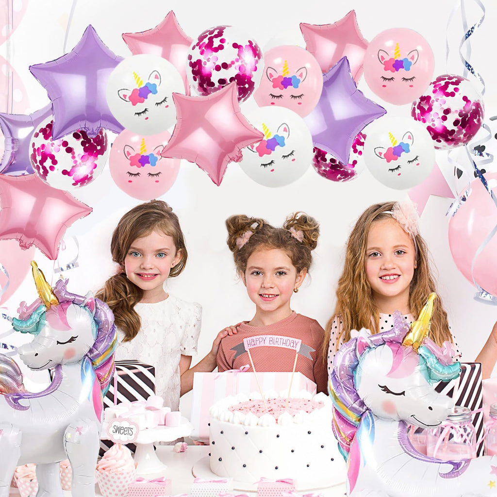 TOVIDO 16-Piece Unicorn Balloon Kit with 2 Self-Standing 3D Foil Balloons – No Helium Needed