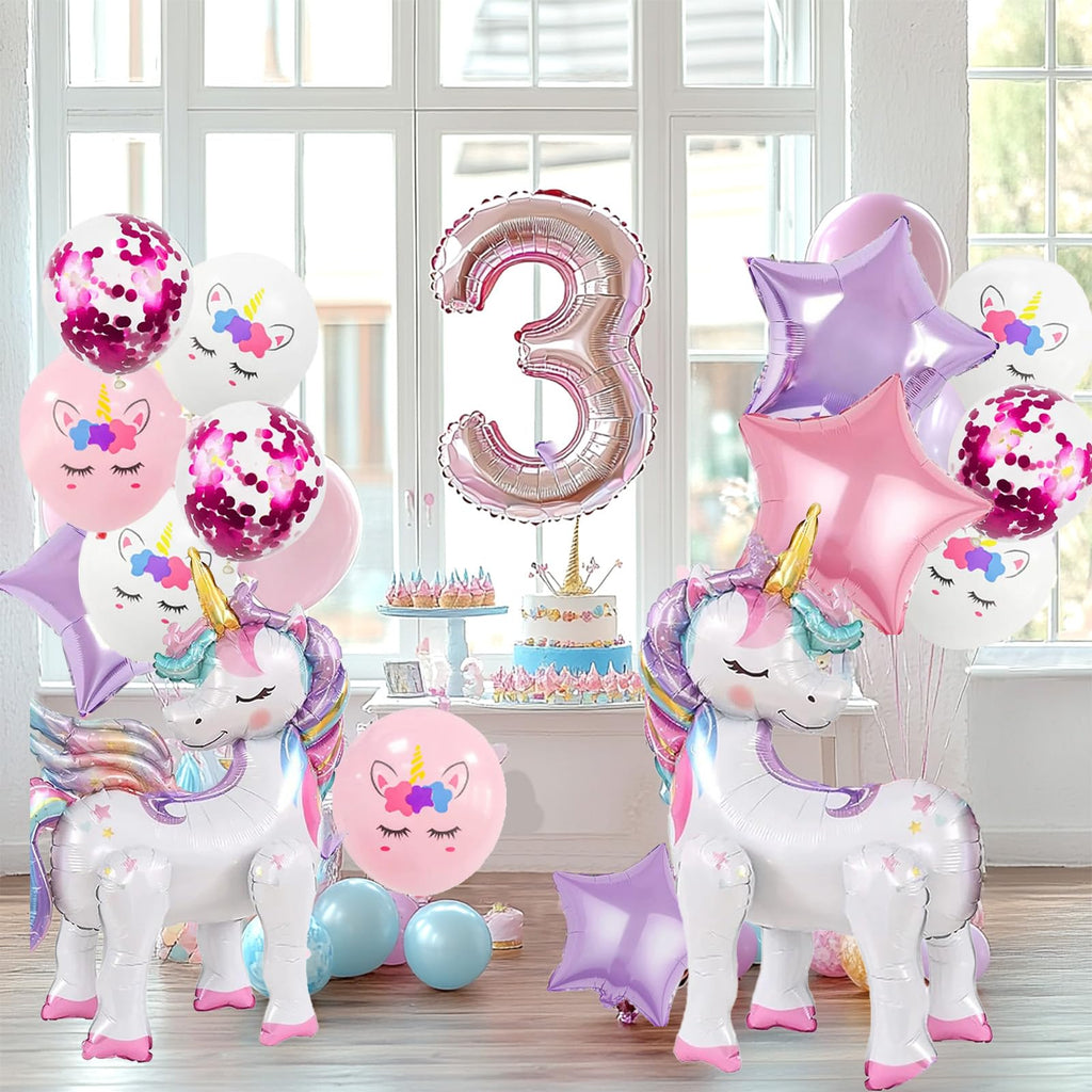 TOVIDO 16-Piece Unicorn Balloon Kit with 2 Self-Standing 3D Foil Balloons – No Helium Needed