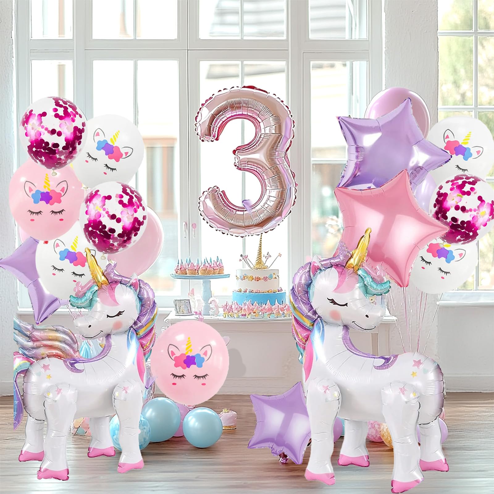 TOVIDO 16-Piece Unicorn Balloon Kit with 2 Self-Standing 3D Foil Balloons – No Helium Needed