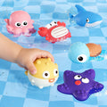 Tovol Zerky No Hole Baby Bath Toys - 6 Pack Marine Animal Bathtub Toys for Toddlers 6+ Months