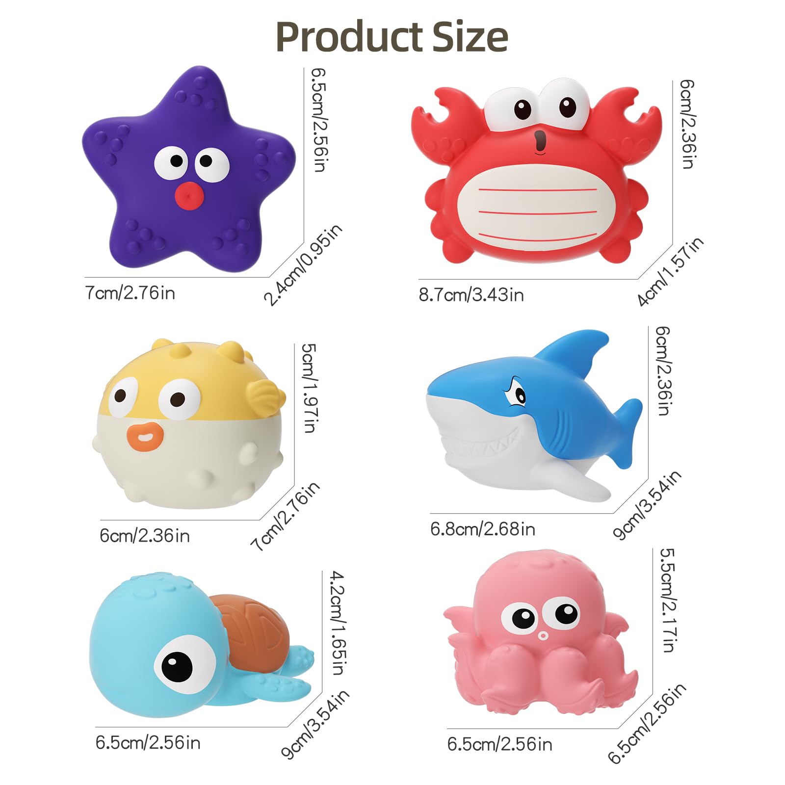 Tovol Zerky No Hole Baby Bath Toys - 6 Pack Marine Animal Bathtub Toys for Toddlers 6+ Months