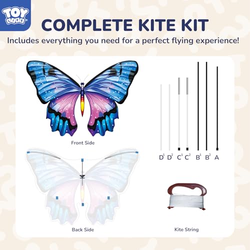 TOY Life 48.4-Inch Giant Butterfly Kite – Easy to Fly for Kids & Adults with 328ft String, Beach Toy Outdoor Fun