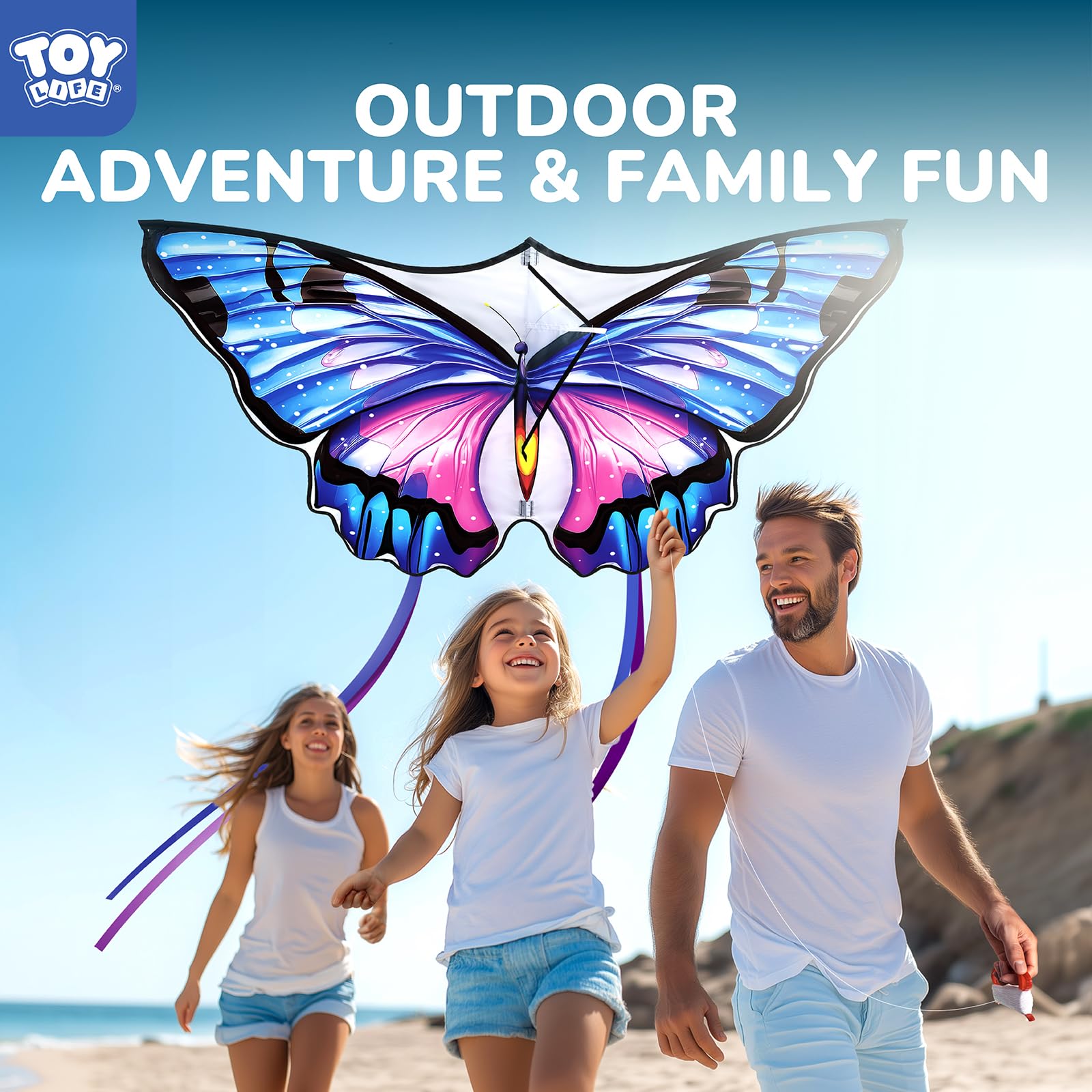 TOY Life 48.4-Inch Giant Butterfly Kite – Easy to Fly for Kids & Adults with 328ft String, Beach Toy Outdoor Fun