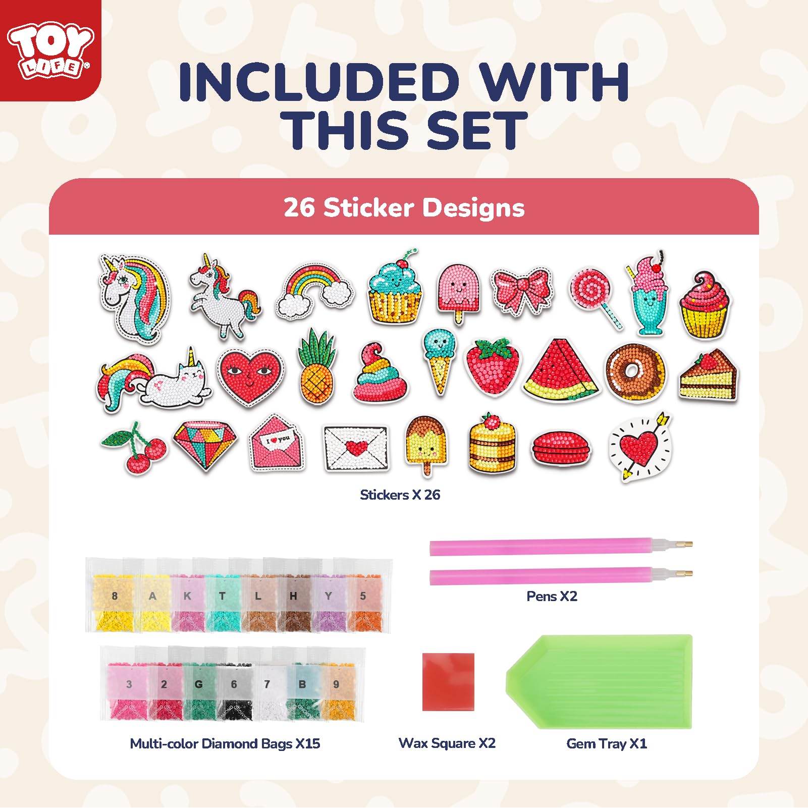 TOY Life Diamond Painting Stickers for Kids – 26 Pack Unicorn Gem Art Crafts for Girls Ages 3-12
