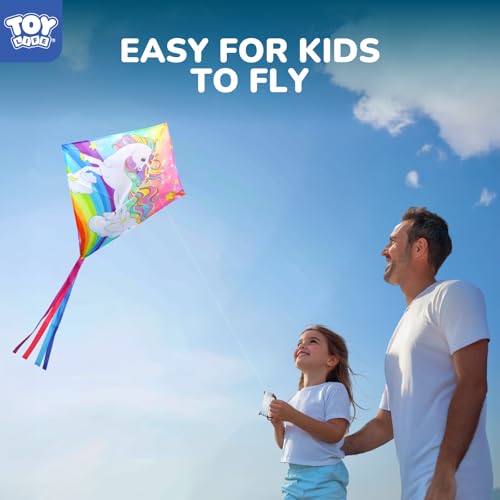 TOY Life Rainbow Unicorn Kite for Kids - Easy to Fly Large Nylon Kite with 50M String - Outdoor Toy for Ages 4-12