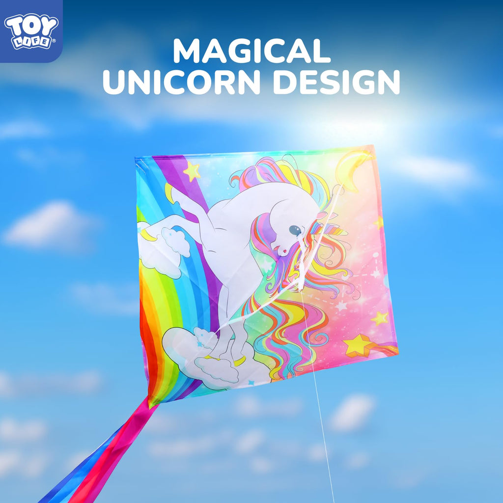 TOY Life Rainbow Unicorn Kite for Kids - Easy to Fly Large Nylon Kite with 50M String - Outdoor Toy for Ages 4-12