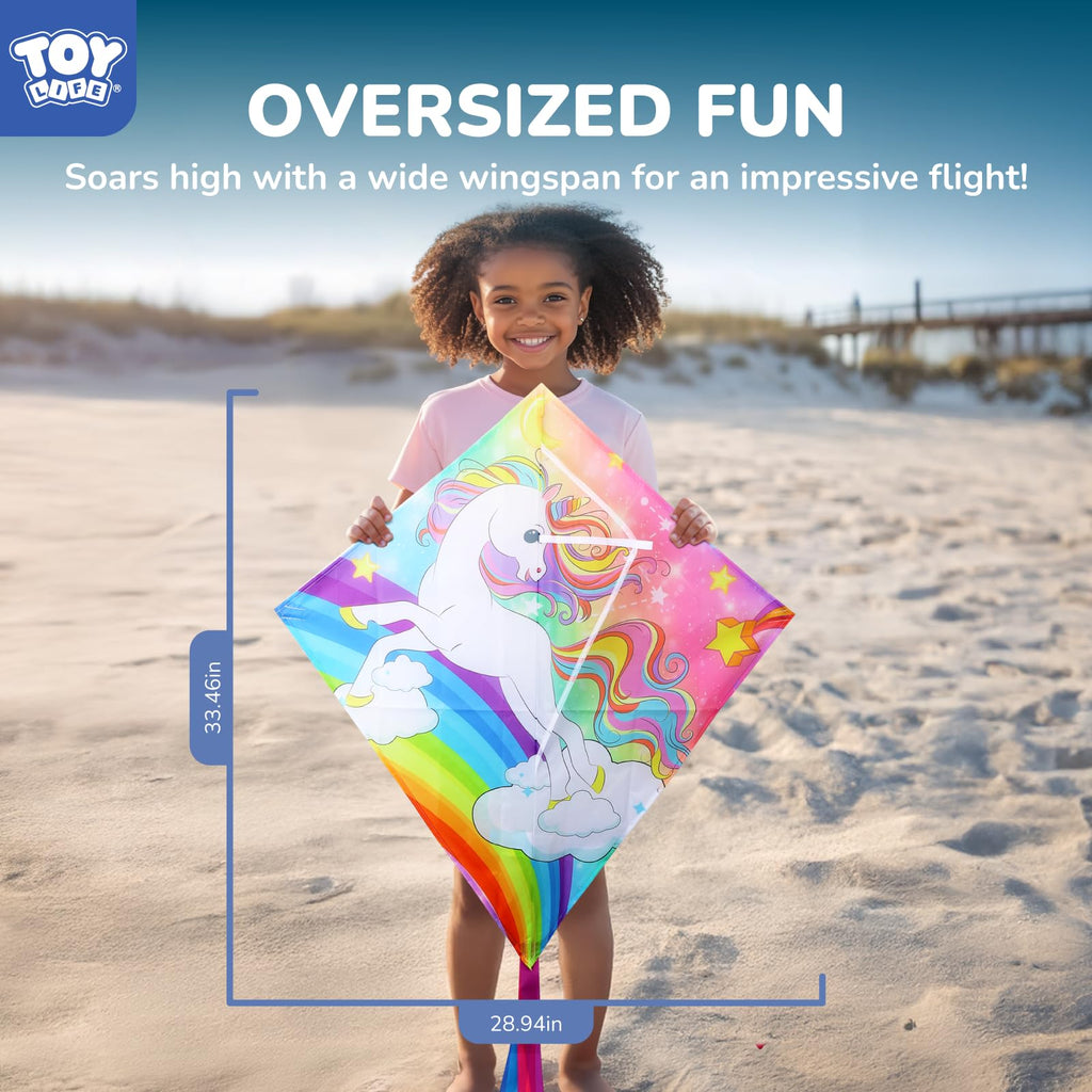 TOY Life Rainbow Unicorn Kite for Kids - Easy to Fly Large Nylon Kite with 50M String - Outdoor Toy for Ages 4-12
