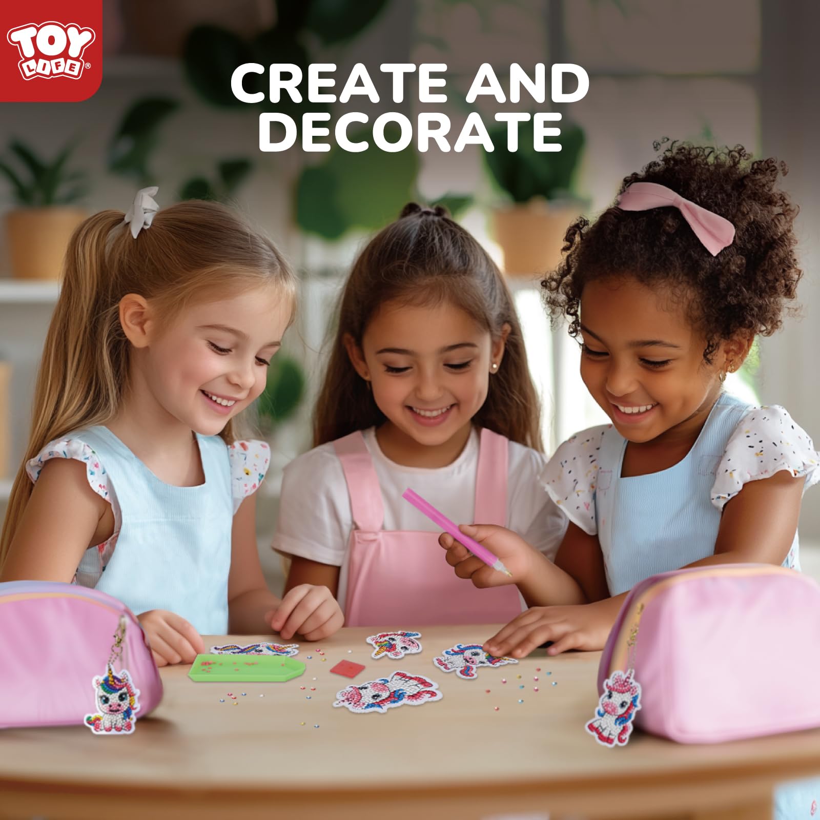 TOY Life Unicorn Diamond Art Kits for Kids - 9 Keychain Gems Craft Set for Ages 4-12