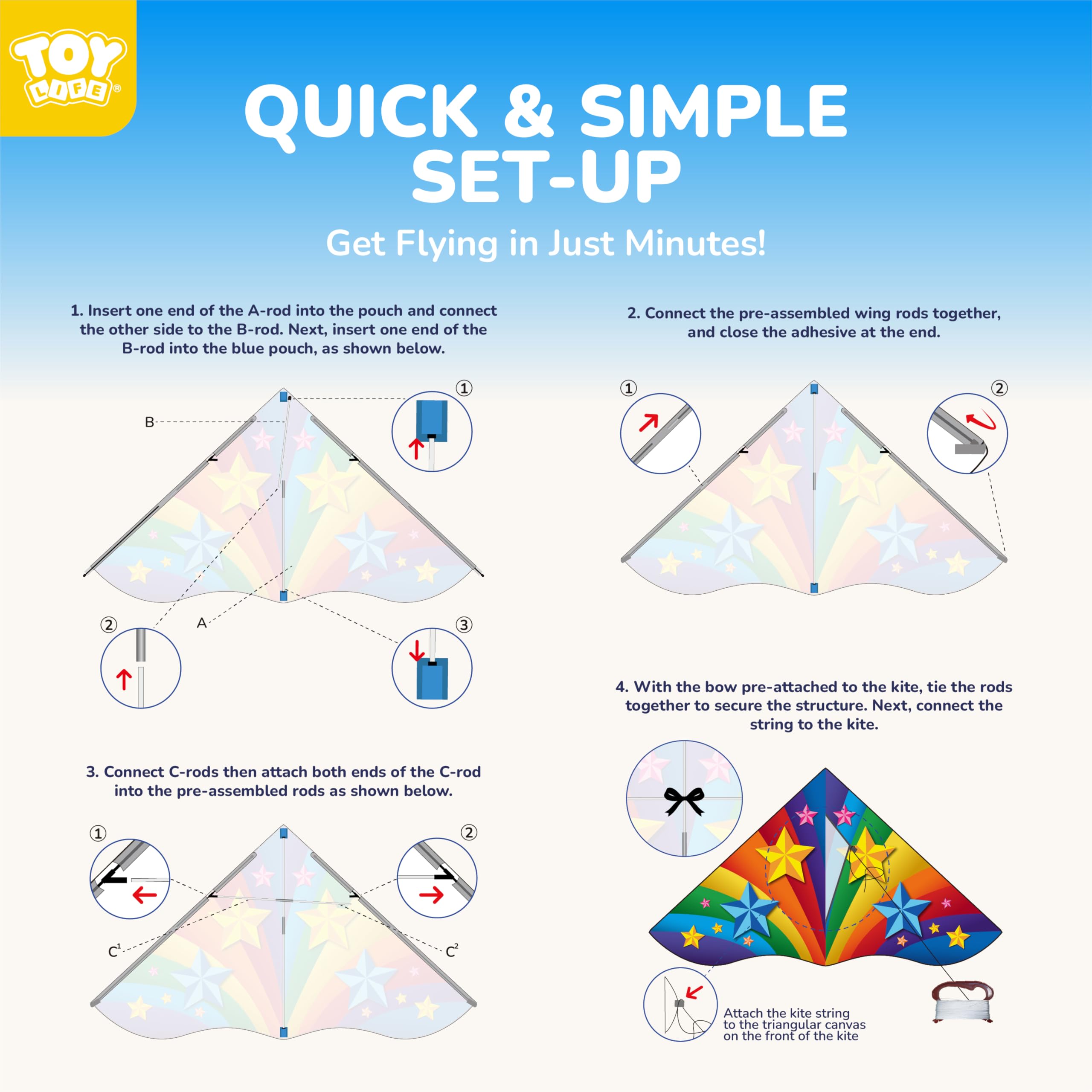 TOY Life Unicorn Kite for Kids – Large Rainbow Kite with 50M String, Easy to Fly for Ages 4-12