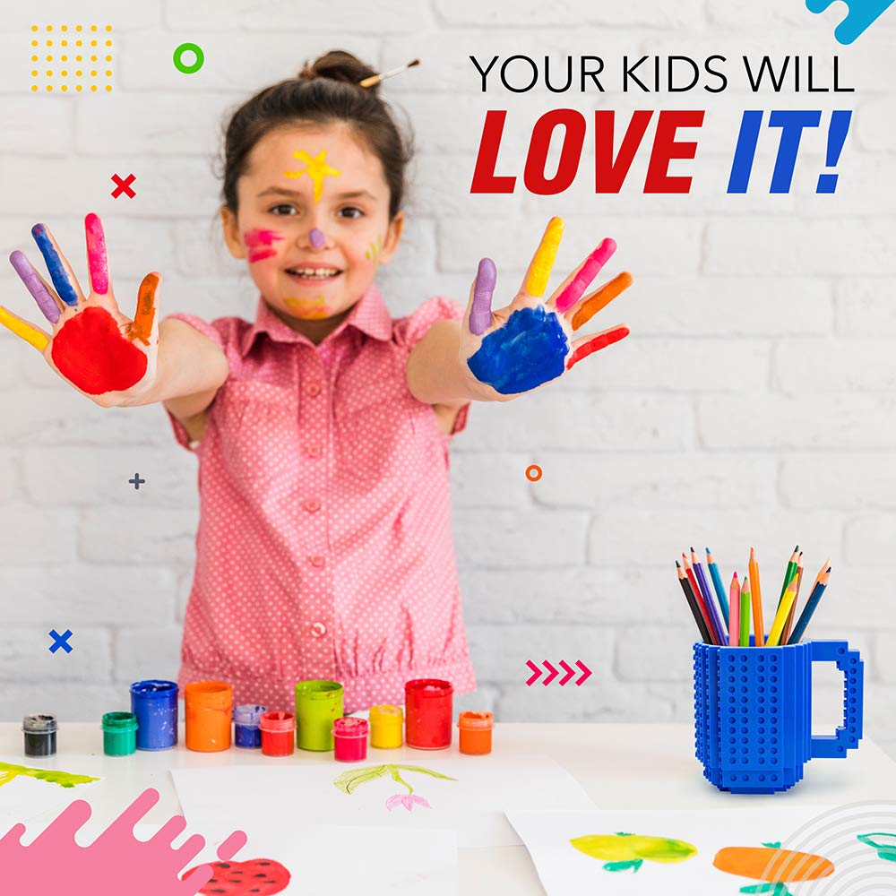 TOYAMBA Build-on Brick Mug 16oz BPA-Free with Building Bricks – Creative DIY Cup for Kids and Adults