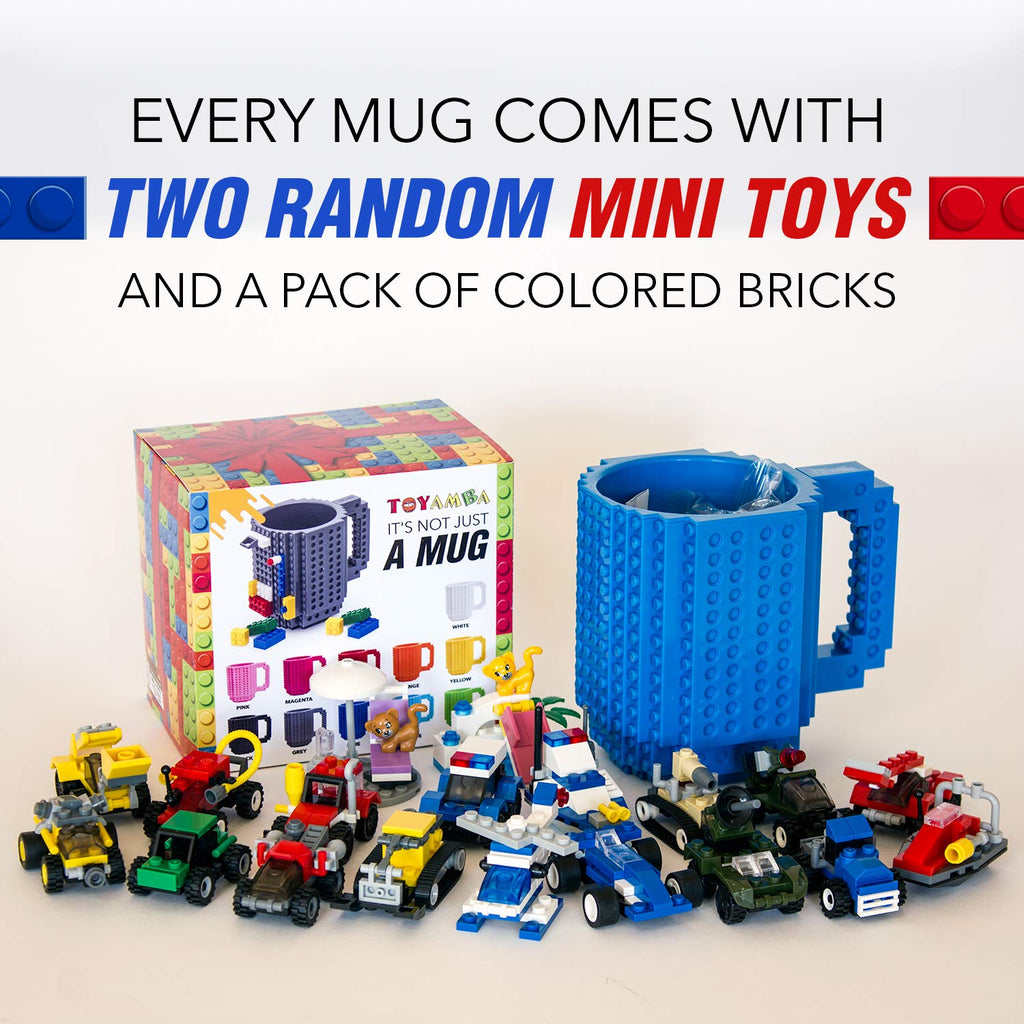 TOYAMBA Build-on Brick Mug 16oz BPA-Free with Building Bricks – Creative DIY Cup for Kids and Adults
