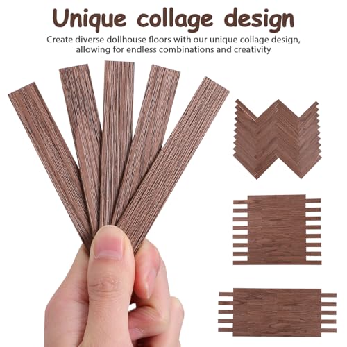 TOYANDONA 40-Piece Self-Adhesive Dollhouse Wood Flooring - Dark Brown Miniature Floorboards for DIY Dollhouse Décor