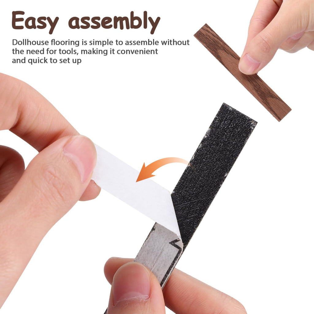 TOYANDONA 40-Piece Self-Adhesive Dollhouse Wood Flooring - Dark Brown Miniature Floorboards for DIY Dollhouse Décor