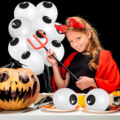 TOYANDONA 5-Inch Halloween Eyeball Balloons – Spooky Latex Party Decorations (12.7 cm, White)