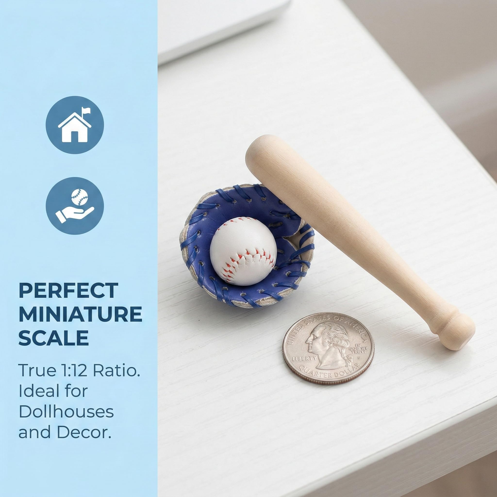 TOYANDONA Mini Baseball Bat and Gloves Kit – 1:12 Scale Cake Topper & Dollhouse Decor