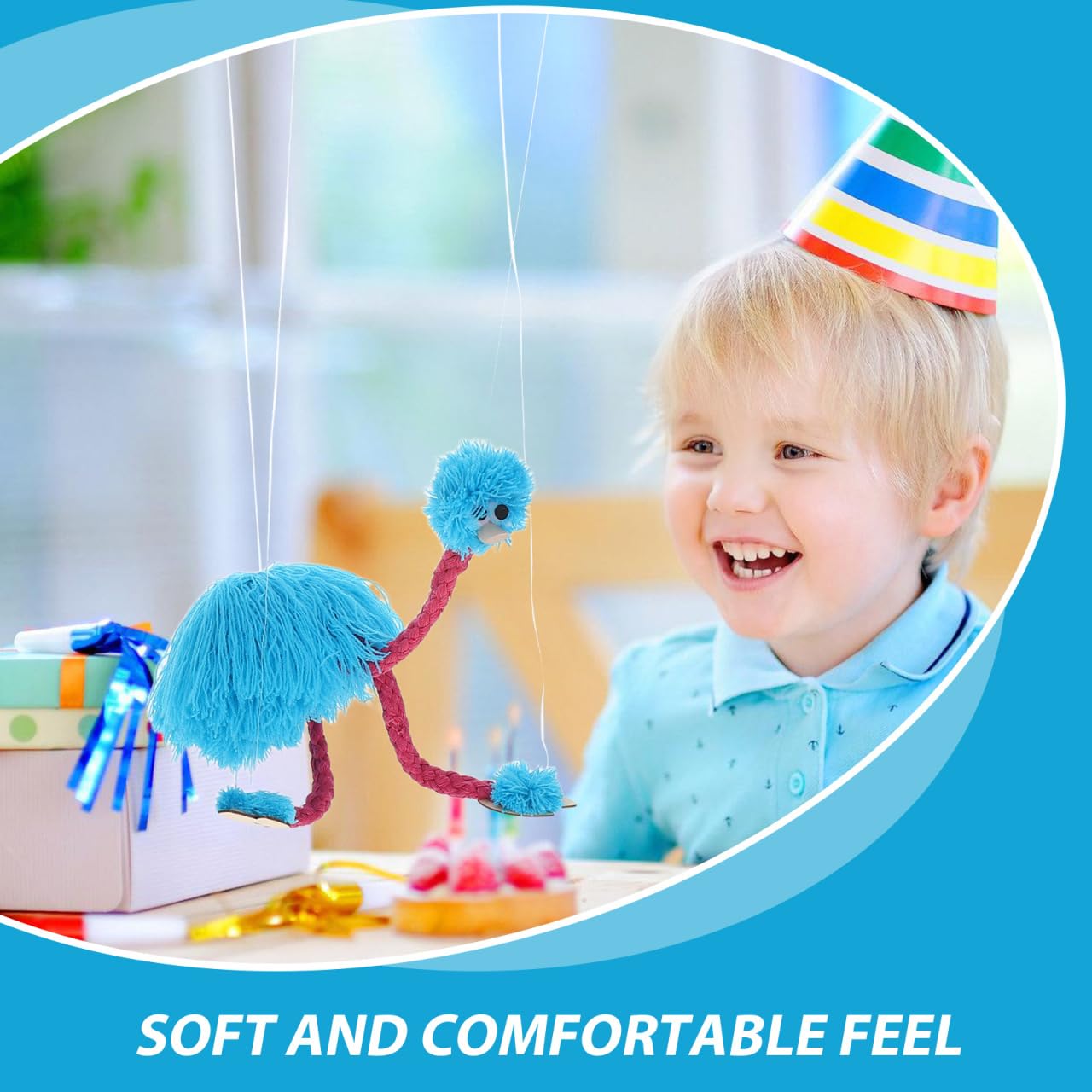 TOYANDONA Ostrich Marionette Puppet – Soft Sky-Blue String Puppet for Pretend Play and Fine Motor Skills