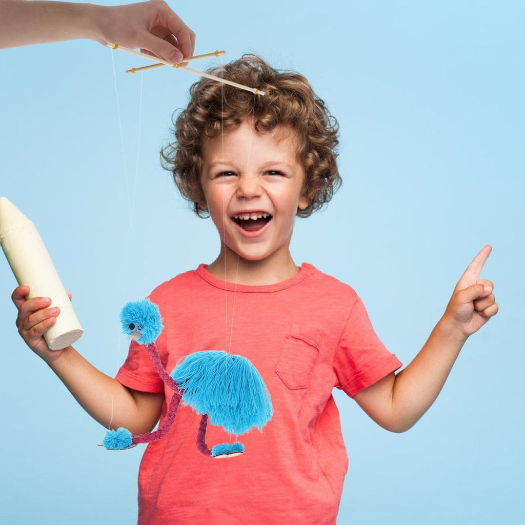 TOYANDONA Ostrich Marionette Puppet – Soft Sky-Blue String Puppet for Pretend Play and Fine Motor Skills