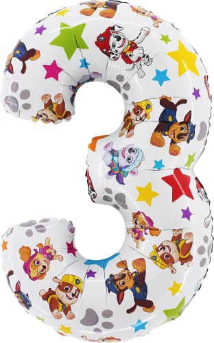 Toyland 26 Inch Paw Patrol Number 3 Foil Balloon – Silver Party Decoration
