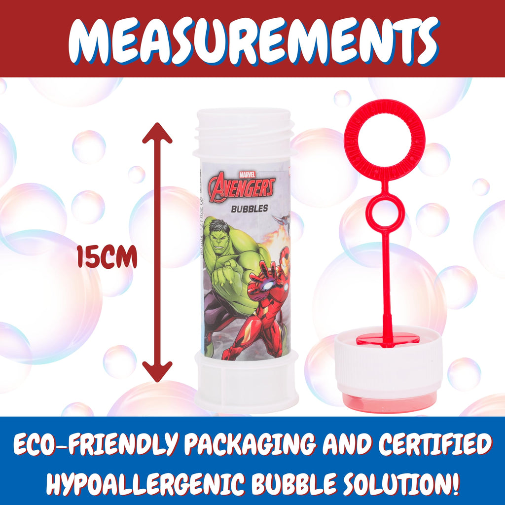 Toyland Avengers Bubble Tubs (Pack of 12) – 2 fl oz Each, Hypoallergenic Solution, Maze Lid & Dual-Hole Wand