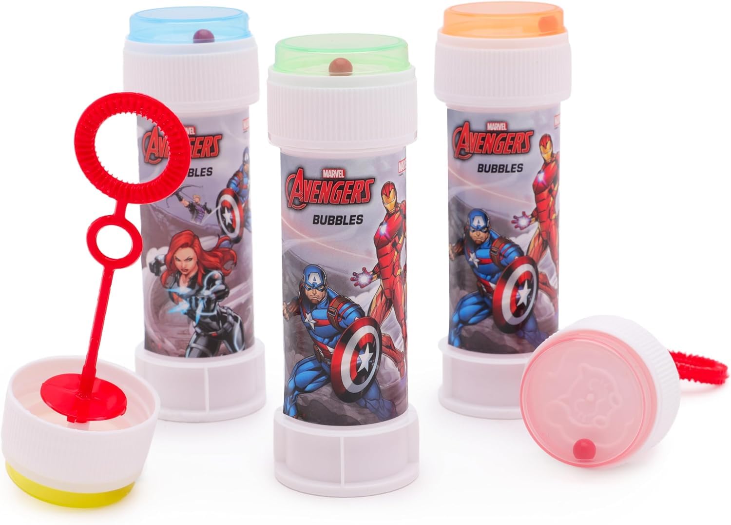 Toyland Avengers Bubble Tubs (Pack of 12) – 2 fl oz Each, Hypoallergenic Solution, Maze Lid & Dual-Hole Wand