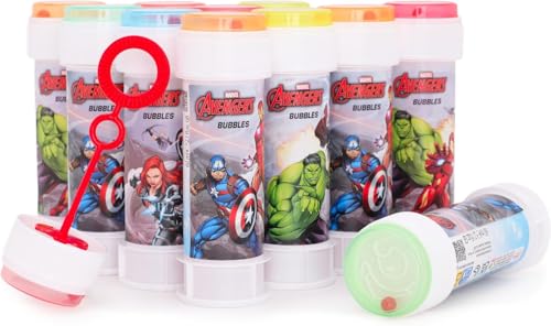 Toyland Avengers Bubble Tubs (Pack of 12) – 2 fl oz Each, Hypoallergenic Solution, Maze Lid & Dual-Hole Wand