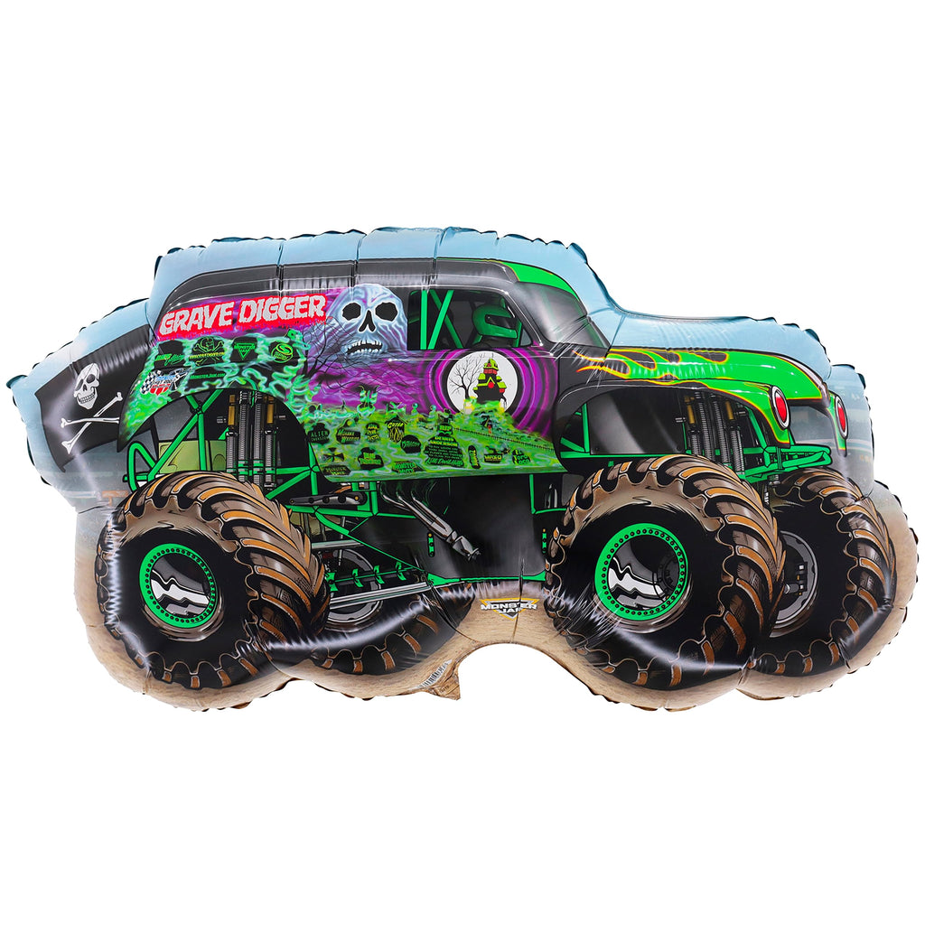 Toyland Monster Jam Grave Digger Foil Balloon - 34 Inch Green Monster Truck Shaped Party Decoration