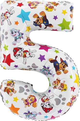 Toyland Paw Patrol Number 5 Foil Balloon – 26-Inch Party Decoration (White)