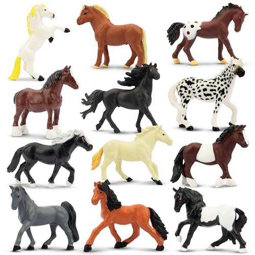 Toymany 12 Mini Horse Figurines Set – Small Plastic Pony Toys for Cake Toppers, Party Favors, and Educational Play