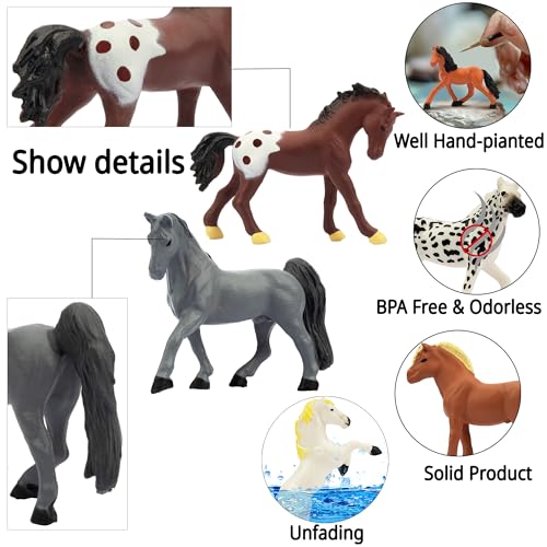 Toymany 12 Mini Horse Figurines Set – Small Plastic Pony Toys for Cake Toppers, Party Favors, and Educational Play