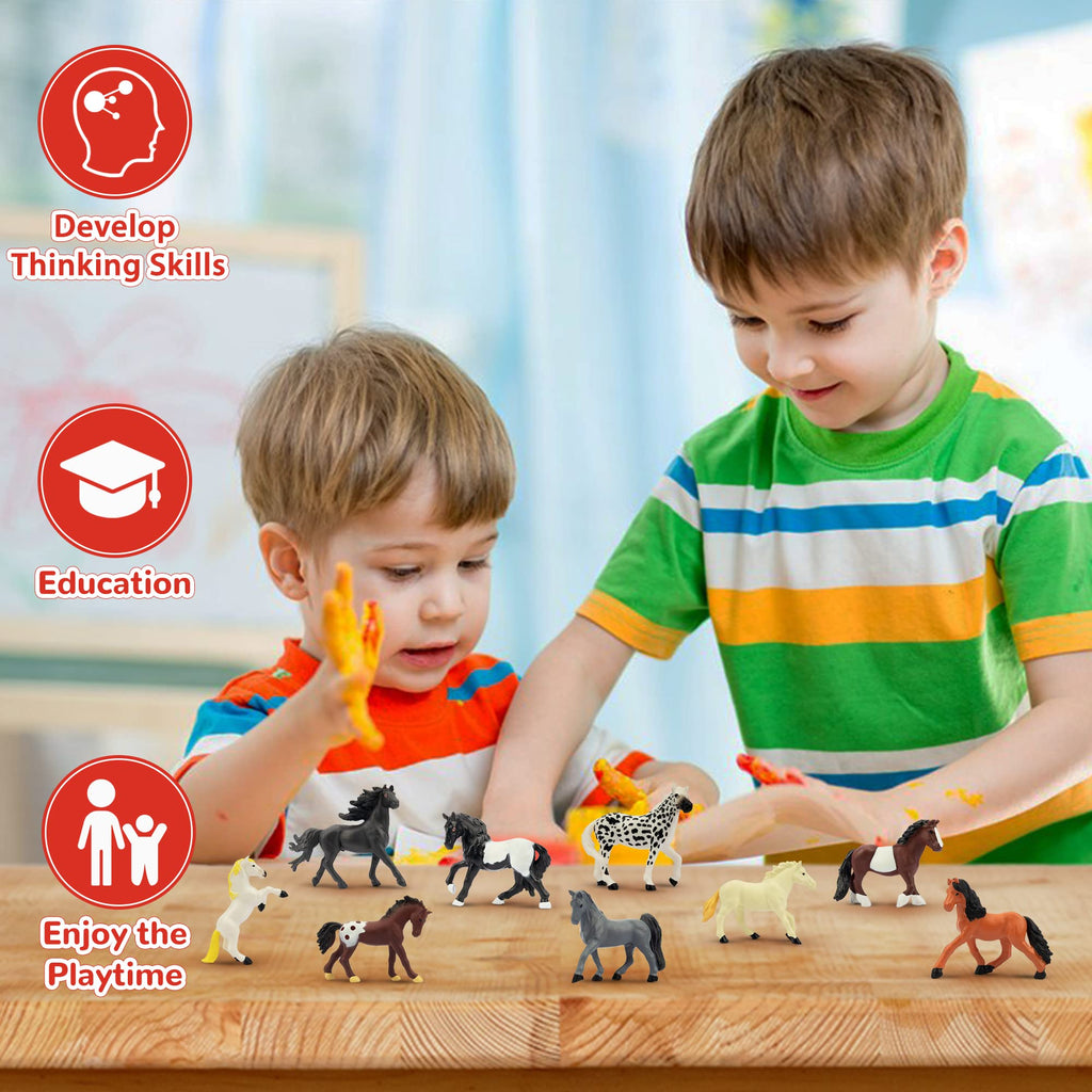 Toymany 12 Mini Horse Figurines Set – Small Plastic Pony Toys for Cake Toppers, Party Favors, and Educational Play