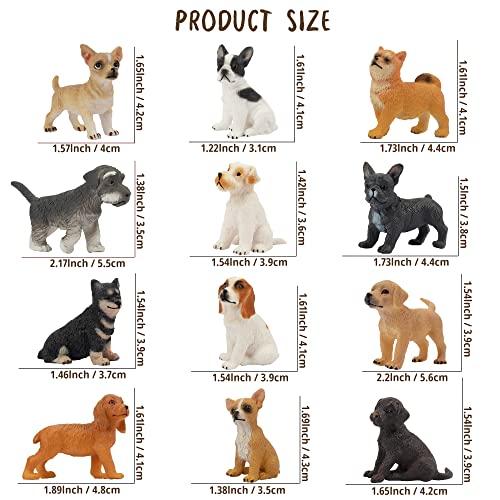 Toymany 12PCS Mini Dog Figurines – Hand-Painted Plastic Puppies, 6 Breeds, Cake Toppers for Kids 3+