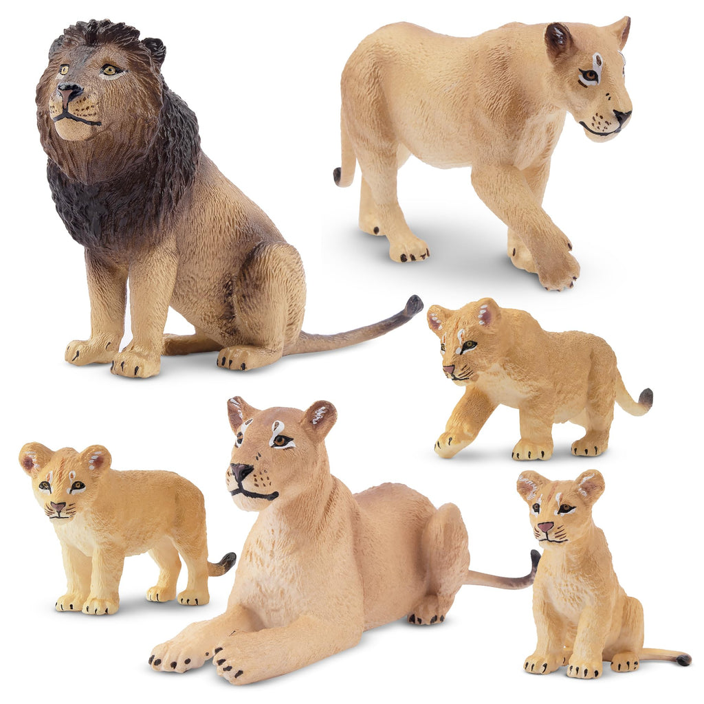 Toymany 6-Piece Lion Family Figurines – Realistic Safari Animals Set with Lion, Lionesses, and Cubs
