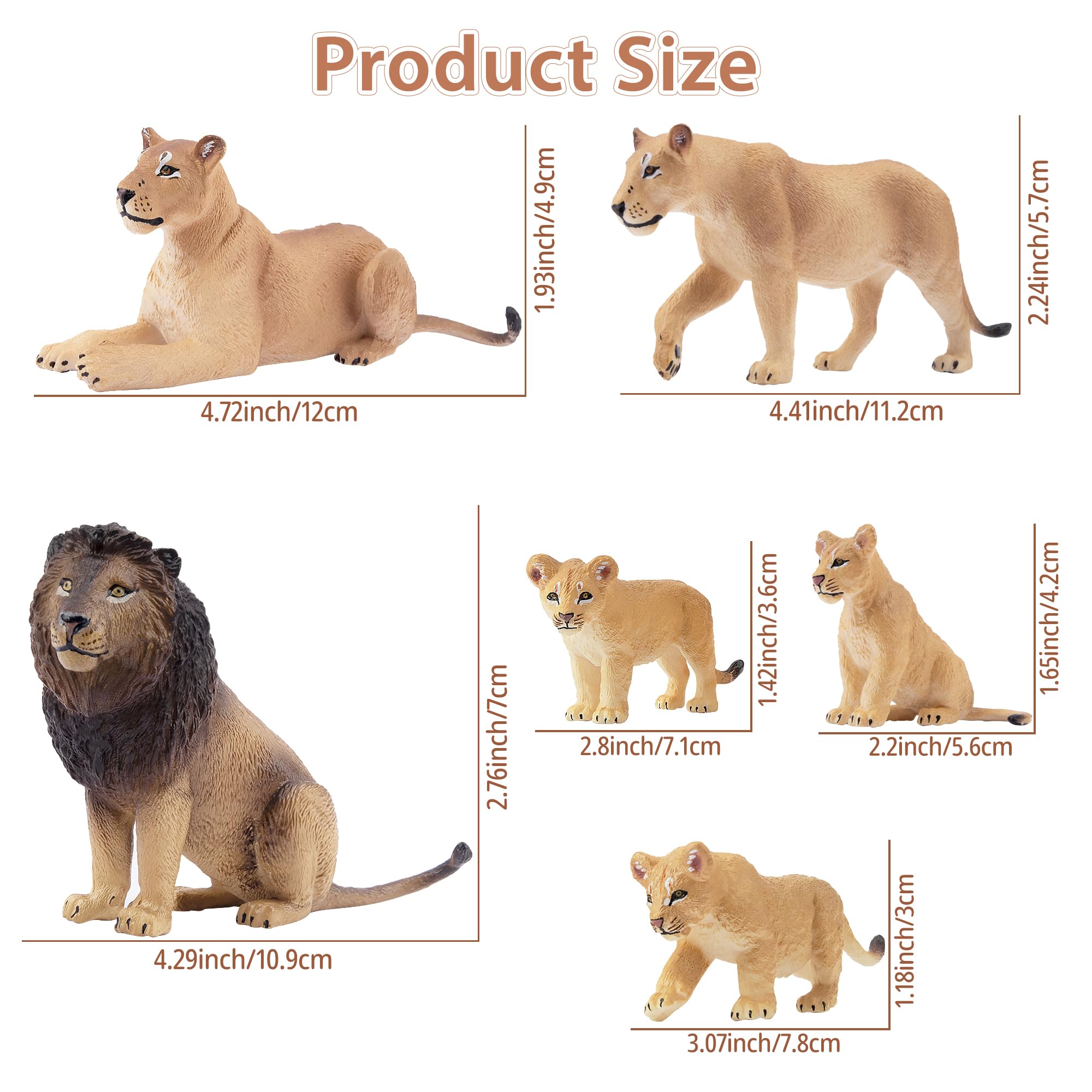 Toymany 6-Piece Lion Family Figurines – Realistic Safari Animals Set with Lion, Lionesses, and Cubs